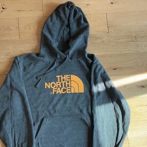 The North Face Men's Charcoal Hoodie with Orange Logo